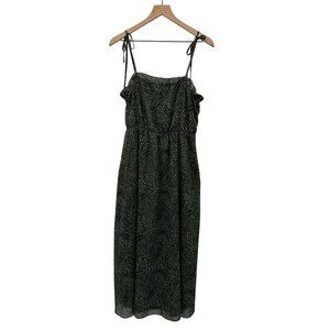 Hutch Green Tie-Strap Midi Dress With Animal Print Ruffled Neckline